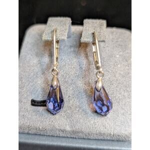 925 Sterling Leverback Blue/Purple Faceted Crystal Briolette Cut Dangle Earrings